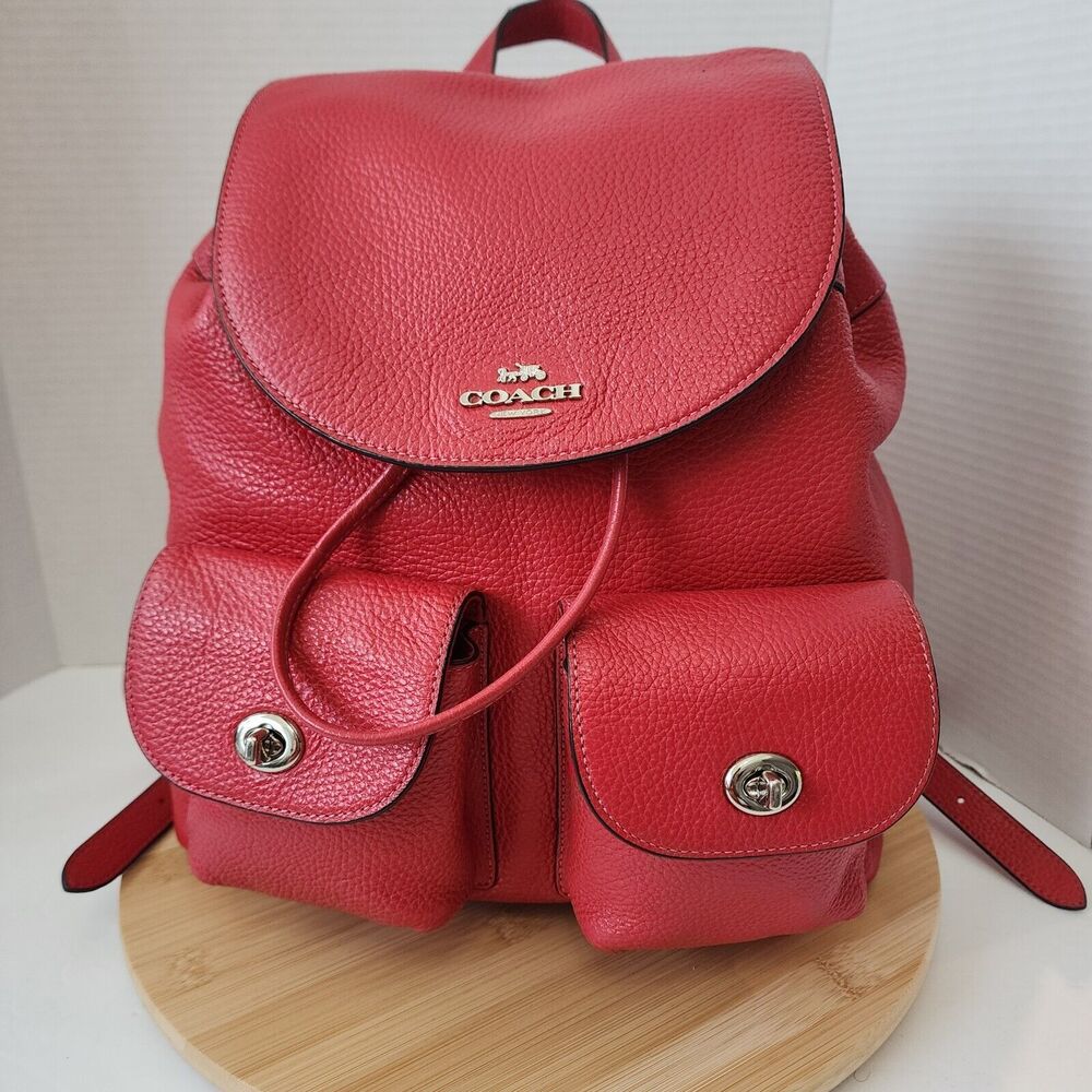 COACH Billie Rucksack Backpack bag purse Red Pebbled Leather with COA Vtg F29008